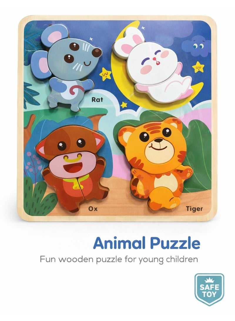 لعبة أحجية خشبية على شكل حيوانات للأطفال - لوحة تعليمية للأطفال الصغار - Image 1